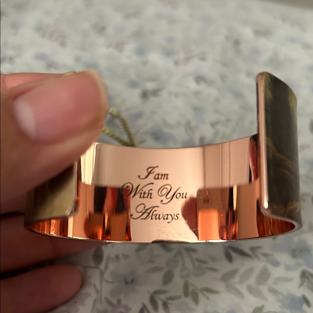 Religious Rose Gold colored Engraved Cuff Bracelet